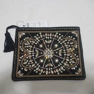 Chico's Embellished Lamb Suede Clutch Bag NWT